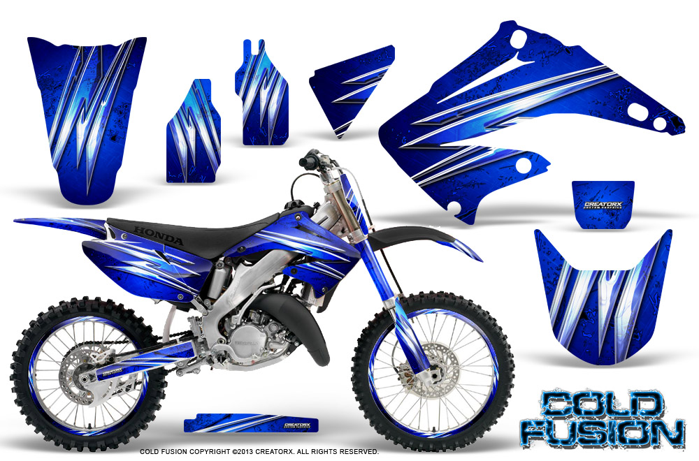 Honda CR125 CR250 02-10 Graphics Kit Cold Fusion Blue NP Rims